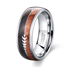 Load image into Gallery viewer, 8mm Mens Tungsten Carbide Rings Womens Wedding Bands Double Natural Wood Arrow Inlay Domed Polished Shiny Comfort Fit
