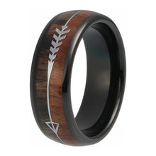 Load image into Gallery viewer, 8mm Mens Tungsten Carbide Rings Womens Wedding Bands Double Natural Wood Arrow Inlay Domed Polished Shiny Comfort Fit