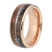 Load image into Gallery viewer, 8mm Mens Tungsten Carbide Rings Womens Wedding Bands Double Natural Wood Arrow Inlay Domed Polished Shiny Comfort Fit