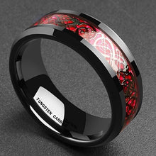 Load image into Gallery viewer, 8mm Loong Men 's Red Carbon Fiber Green Dragon Stainless Steel Ring Comfort Fit Wedding Rings For Band men ring Accessories