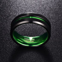 Load image into Gallery viewer, NUNCAD Men's Black Matte Finish Tungsten Carbide Ring Green Center Groove Polished Beveled Edges Comfort Fit Size 6-16 T059R